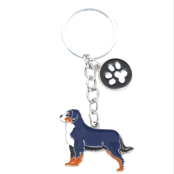 NEW! Bernese Mountain Dog Pawprint🐾 "Dog Mom" Keychain/Purse 👜🎒 Charm ~ 🐕🎁 - Picture 4 of 15